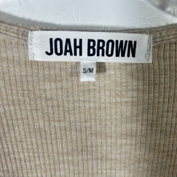 Joah Brown Luna Ribbed Open Front Duster Cardigan Sz S/M Tan Side Slits Boho - Picture 5 of 14